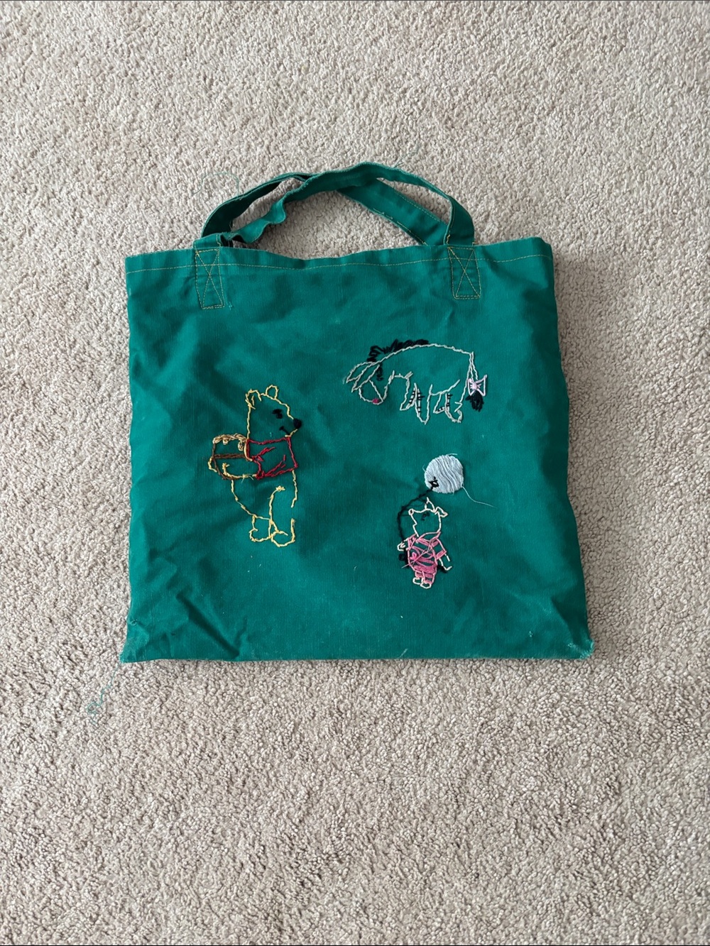 Embroidered Green Canvas Tote Bag